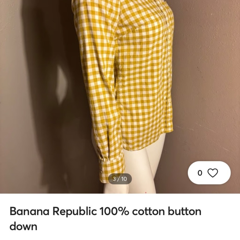 Banana Republic Gold White Gingham Check Button Down Shirt - Picture 7 of 7